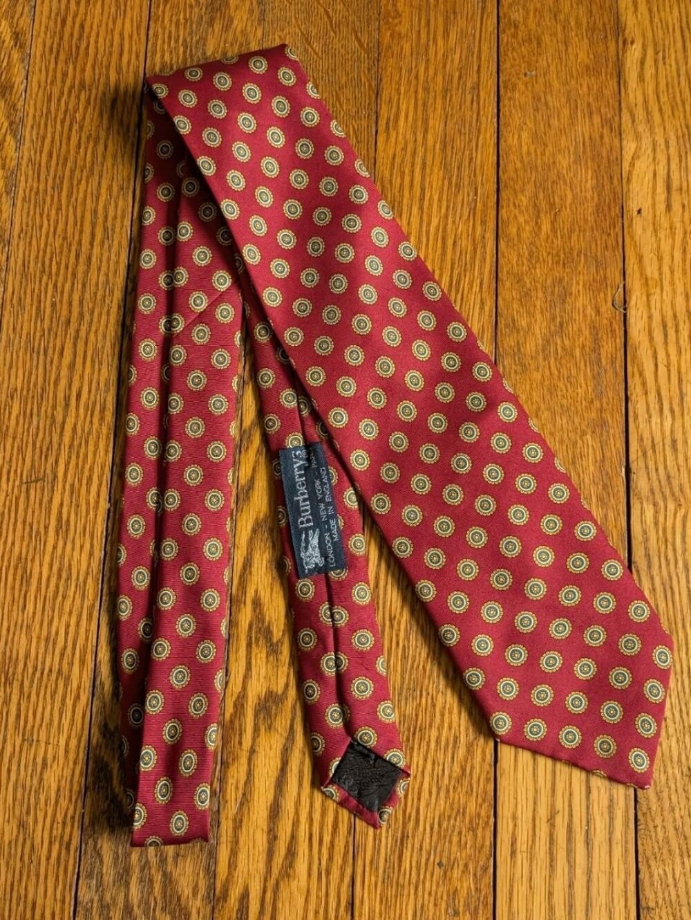 Vintage Burberry Maroon Silk Pattern Necktie Tie